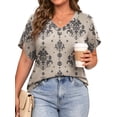 thumbnail image 3 of WellSize Plus Size Blouses for Women V Neck Short Petal Sleeve Tunic Tops Casual Summer Floral Shirts, 3 of 8