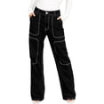 thumbnail image 4 of ROAD MARKINGS High Waist Wide Leg Jeans, Black Denim with Contrast Stitching, Utility Style (US, Alpha, Small, Regular, Regular, Black), 4 of 5