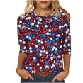 thumbnail image 2 of Gamivast Womens Graphic Tees American Flag Print Crewneck 3/4 Sleeve Summer Tops Casual Tops Abstract Star Sparkle 4th of July Outfits, 2 of 7