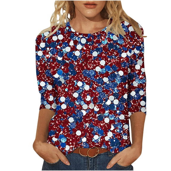 SCSAlgin Womens 3/4 Sleeve T-Shirts Crew Neck 4th of July Summer Graphic Tee Tops