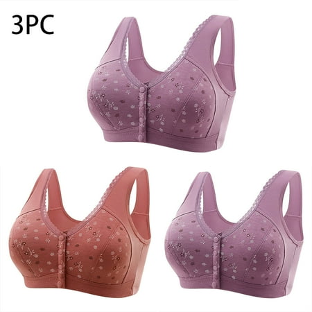 GERsome Pack of 3 Assorted Color Wireless Bras for Women Front Closure Bras for Women Seamless Comfort Everyday T Shirt Bras Plus Size Full Coverage Convenient Snap Sleep Bra (M-XXXXXXXL)
