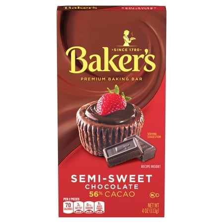 Baker s Semi-Sweet Chocolate Premium Baking Bar with 56% Cacao  4 oz Box
