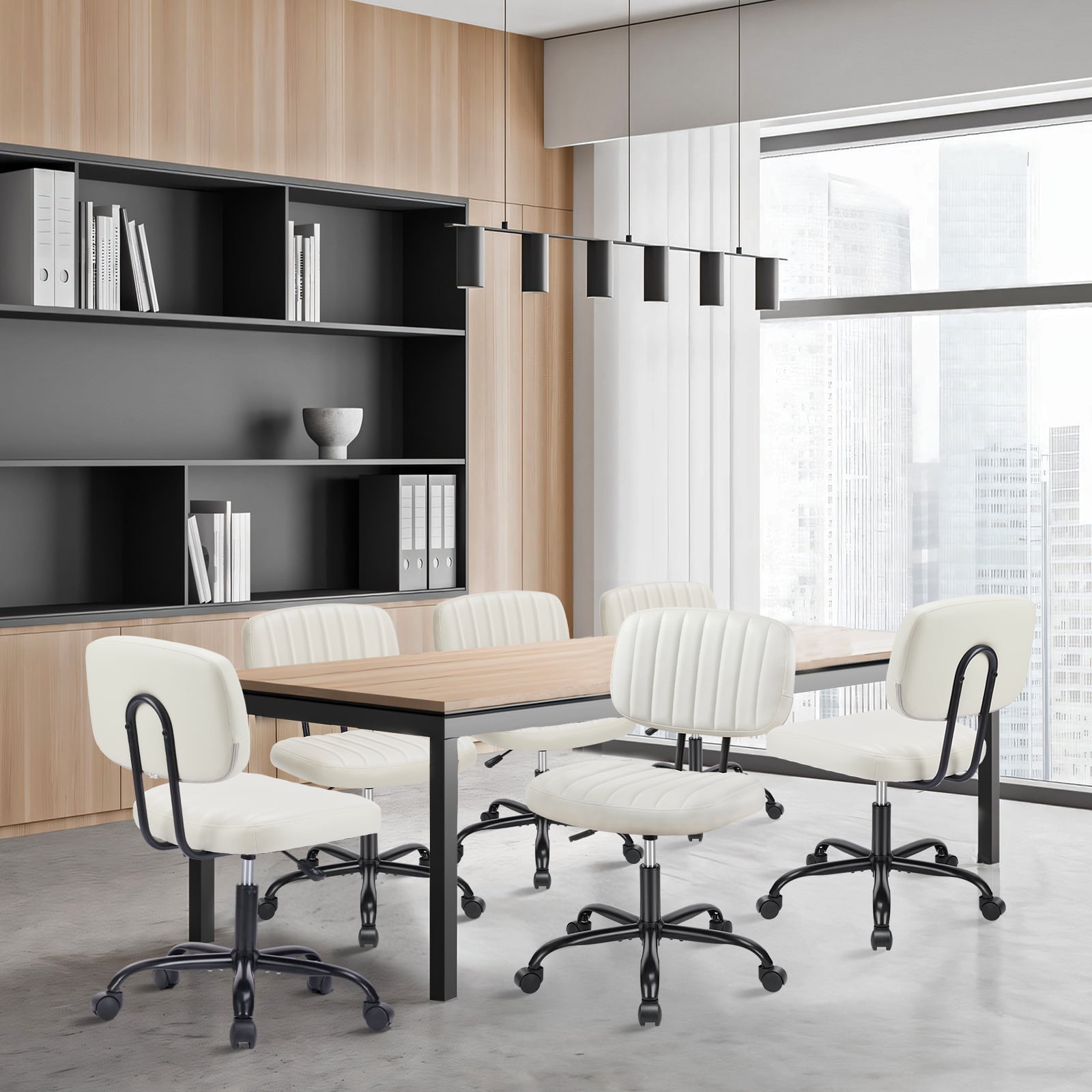Gianna Armless Office Desk Chair with Adjustable Height, 360°Swivel, and Computer Chair with Lumbar Support, White