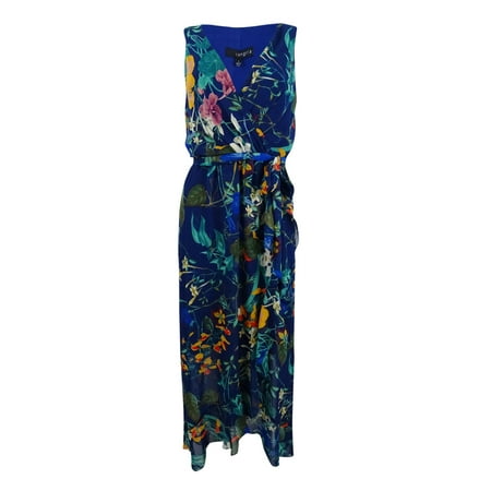 Print Surplice Dress - Sangria Women's Printed Surplice Maxi Dress (4, Blue/Green)