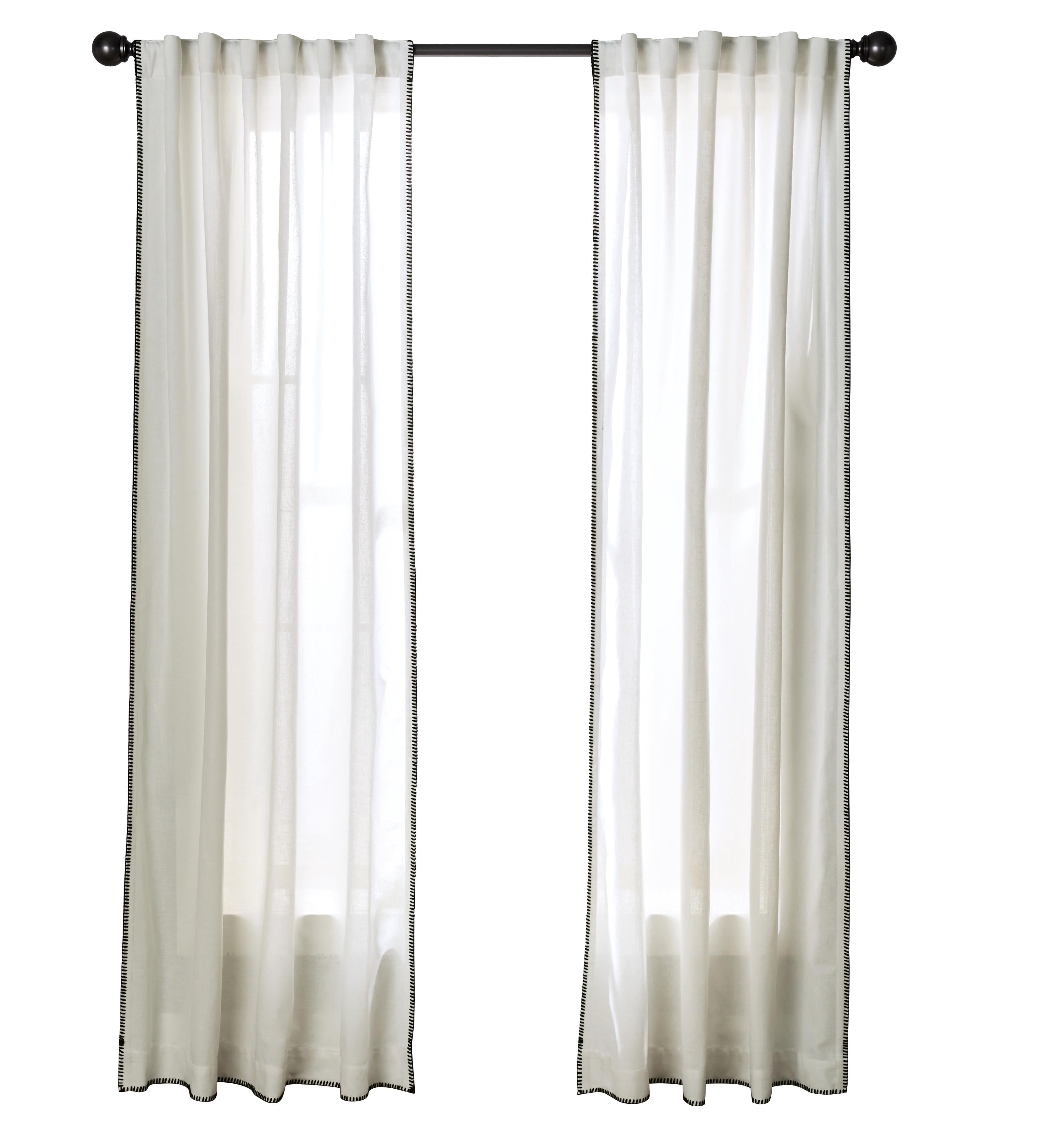 Better Homes & Gardens Whipstitch Light Filtering Rod Pocket Single Curtain Panel, Ivory with Black Stitching