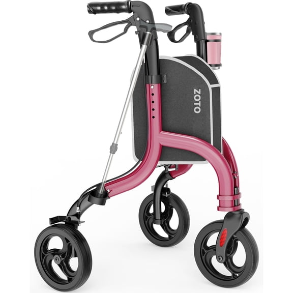 3 Wheel Walkers for Seniors, Foldable Wheeled Rollator with Cane Hold and Cup Hold, Lightweight Three Wheel Rolling Walker Height Adjustable for Seniors