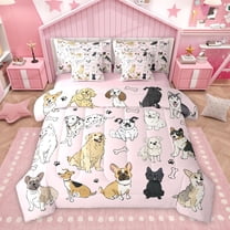 Homewish Kawaii Dog Lover Bedding Comforter Set 7pcs for Kids, Pink Cartoon Dalmatian Queen Bedding Sets, Funny Pug Animal Reversible Queen Sheet Sets, Luxury Bedroom Decor