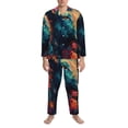 thumbnail image 3 of Salouo Colorful Flower Goat Print Button-Front Long Sleeve Pajama Set for Men, Soft 2Pjs Men's Long Sleeve Sleepwear-XX-Large, 3 of 7