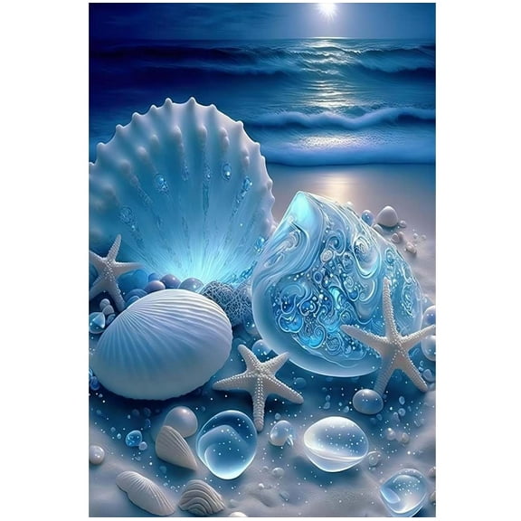 5D Seashell Diamond Painting Kits for Adults-DIY Relaxation Beach Diamond Art for Adult,Seashell Gem Art Painting With Crafts Home Wall Decor