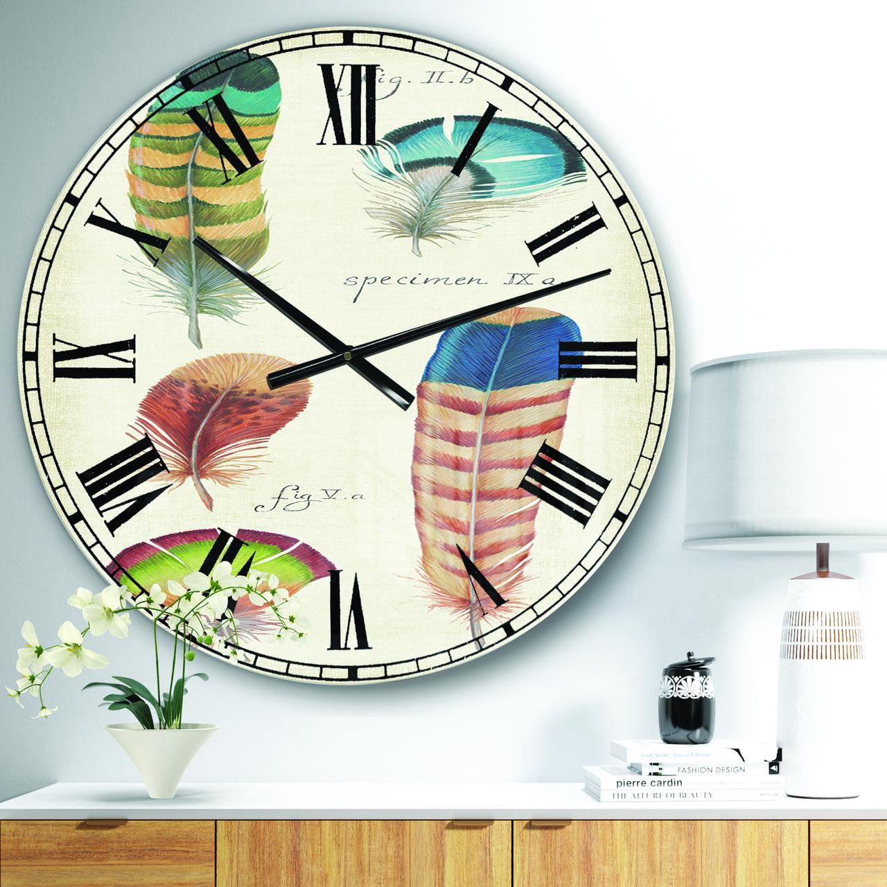 Designart Feathers Cottage Family II 23" x 23" Analog Round Traditional Wall Clock, CLM31135-C23