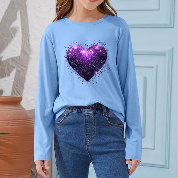 Blusas y camisas de manga larga con cuello redondo CUHK Top estampado de cuello redondo para primavera y verano Jersey informal Camisa básica de manga larga para niños y niñas Blusa de poliéster para