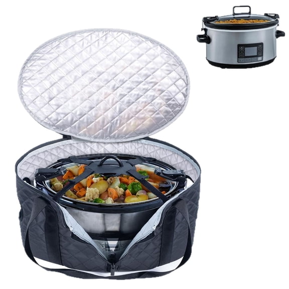 Slow Cooker Carry Bag & Crock Pot Insulated Bag, Thermal Food Carrier Tote with Lid Fastener, Waterproof Crock Pot Storage Bag for Travel, Black, 1 Pack