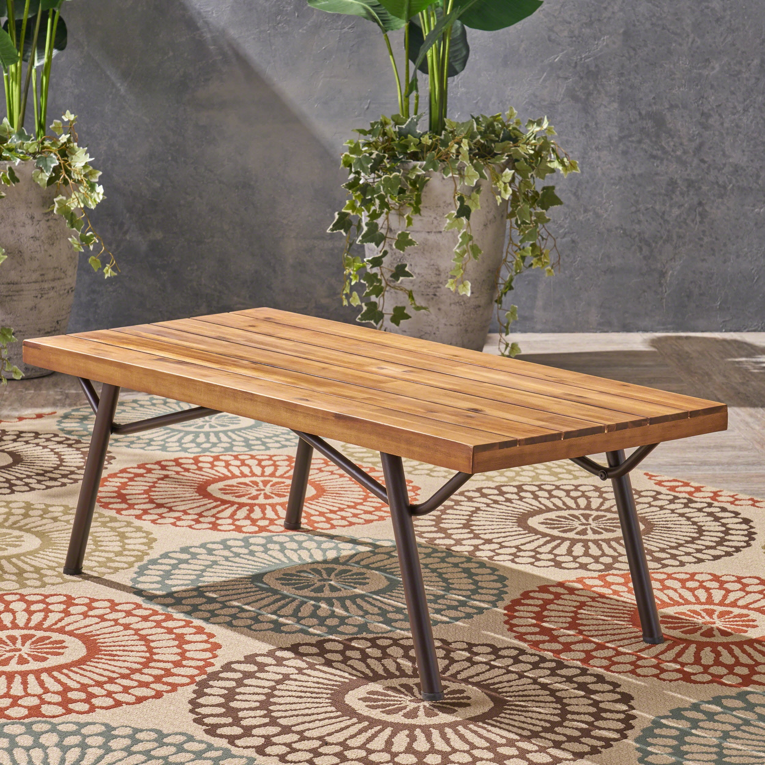 Outdoor Coffee Table, Solid Acacia Wood Center Leisure Table for Patio Garden, Teak