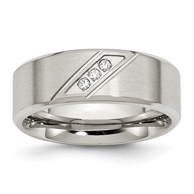 Acier Inoxydable Poli et Brossé CZ 8mm Biseauté Bague de Bande 9 Taille