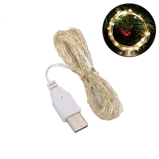 Guirnalda de luces Led con Usb, luces de hadas impermeables de alambre plateado de cobre para decoración de fiestas, bodas y Navidad, 1 m, 2 m, 3 m, 5m