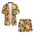 thumbnail image 4 of FKEKYI 2 Piece Short Set for Women Summer Shirt Top & Shorts with Elastic Waist Retro Daisy Flower Print Soft Casual Loungewear Resort Wear Ladies Vacation Outfits, L, 4 of 7