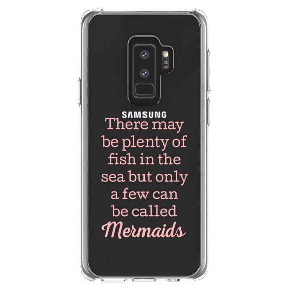 DistinctInk Clear Shockproof Hybrid Case for Samsung Galaxy S9  PLUS (6.2" Screen) - TPU Bumper Acrylic Back Tempered Glass Screen Protector - Plenty of Fish in the Sea But Only a Few Mermaids