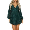 thumbnail image 2 of Women's Lace V-Neck Long Sleeve Mini Dress with Buttoned Tied Details Lined for Comfort 95% Polyester 5% Spandex, 2 of 11