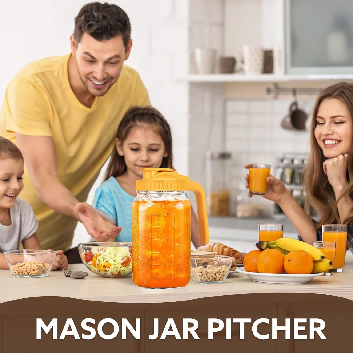 SUMMIT Glass Pitcher with Lid, 64 OZ Mason Jar Pitcher Double Leak Proof, 2 Quart Breast Milk Storage Containers for Fridge, Wide Mouth Glass Jar for Sun Tea, Juice, Cold Brew Coffee