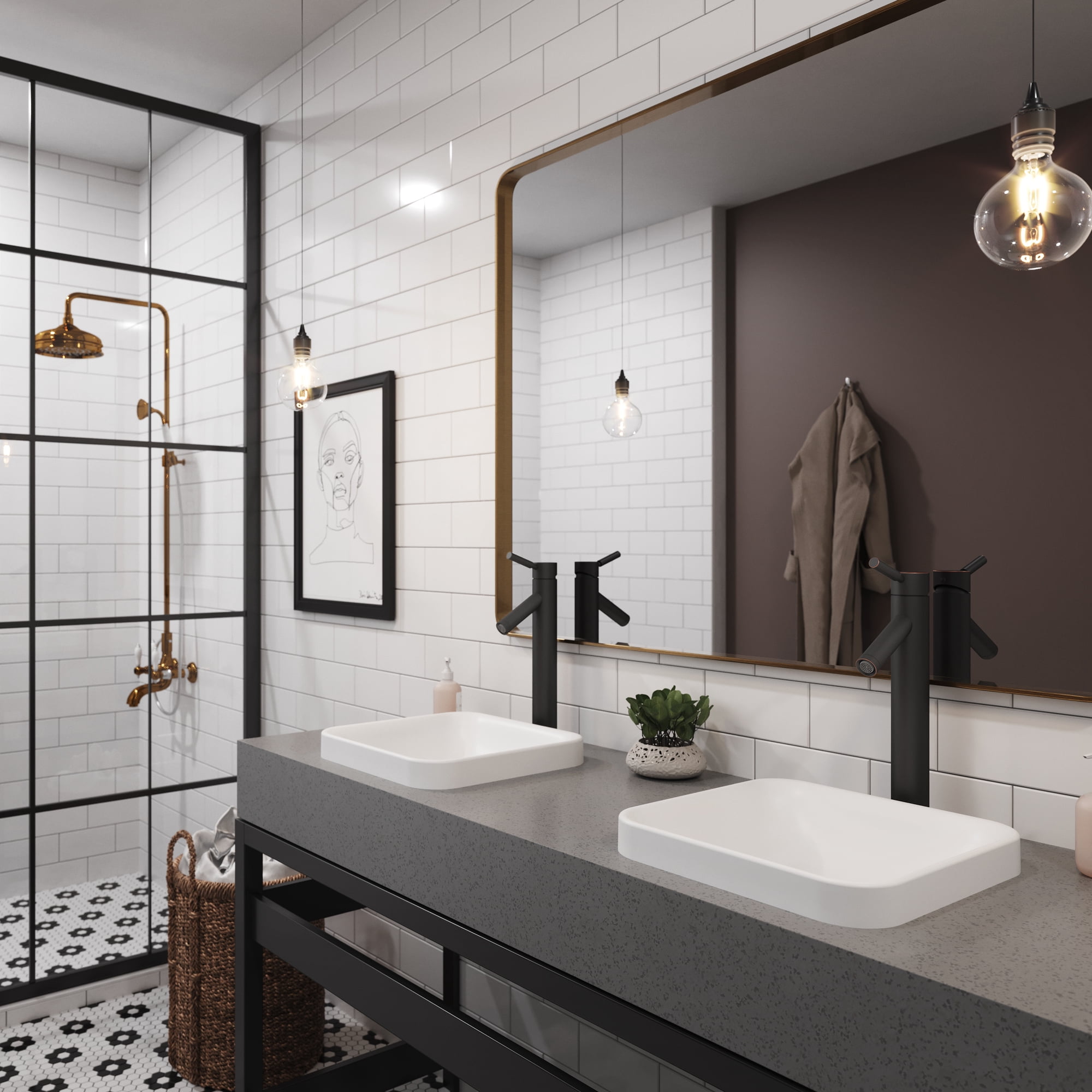 KRAUS Natura Square Semi-Recessed Composite Bathroom Sink with Matte Finish and Nano Coating in White
