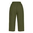 thumbnail image 4 of BLVB Womens Cotton Linen Capri Pants Elastic High Waist Pants Wide Leg Cropped Trousers Casual Loose Summer Beach Capris, 4 of 7