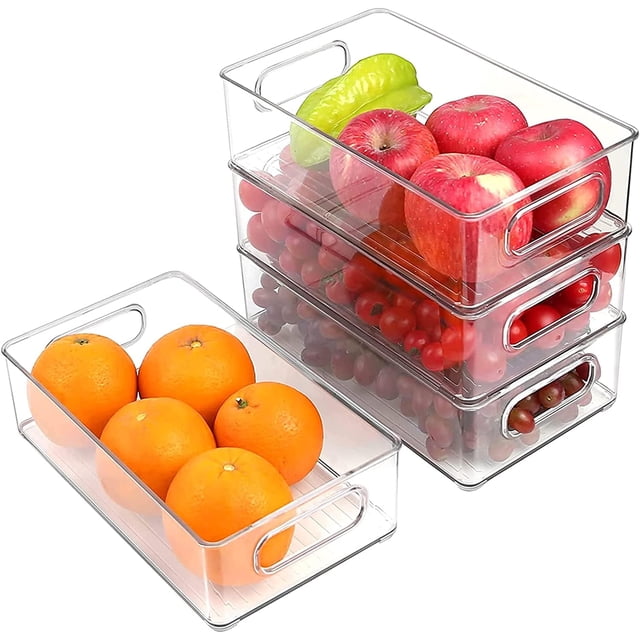 Contenedores apilables transparentes para despensa, para refrigerador, congelador y gabinete de cocina, sin BPA, organizadores de alimentos de plástico, grandes, amarillos