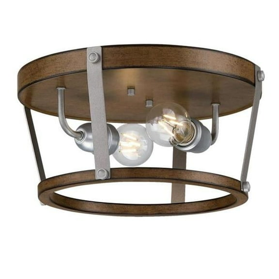 Westinghouse Lighting 6126200 14 in. Elway Two Light Flush Mount Ceiling Fixture with Galvanized Steel Accents, Barnwood