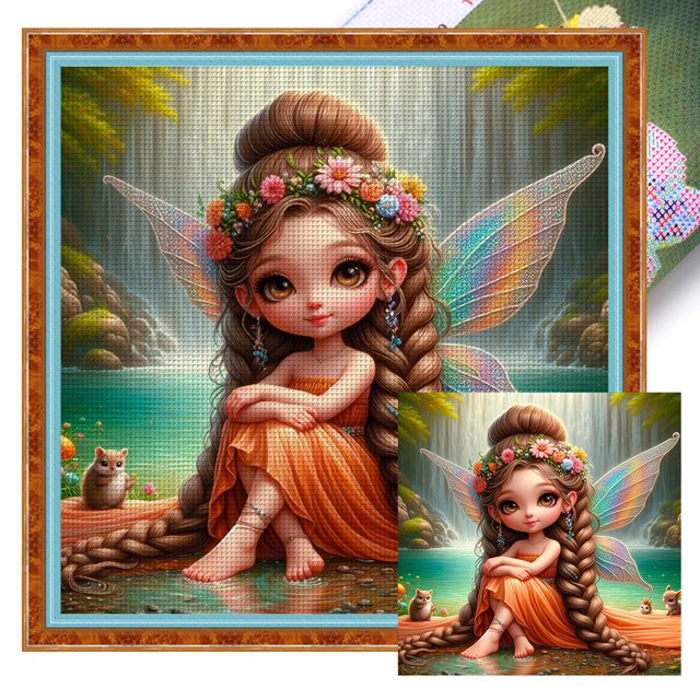 Kit Punto Cruz para Niña Bordado Con Hilo Algodón Ecológico 11CT Arte 40x40cm
