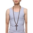 thumbnail image 4 of VNOX Large Wooded Cross Necklace Big Beaded Religious Christianholic Crucifix Rosary Cross Necklace Costume Accessories for Women, 4 of 4