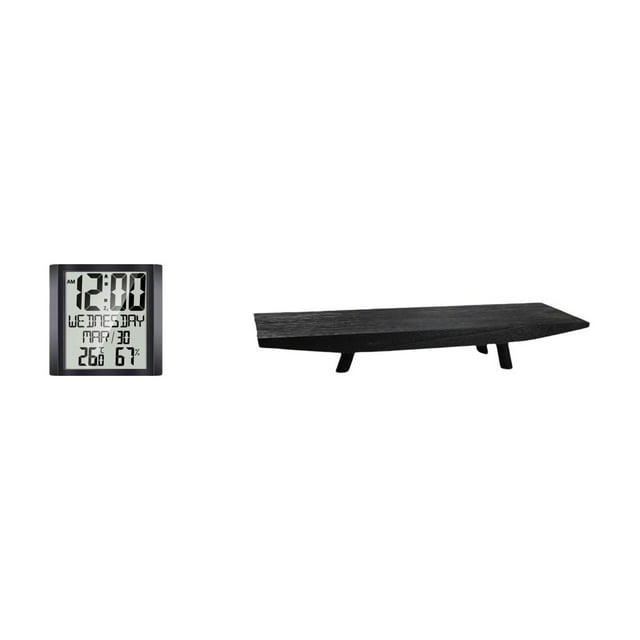 Reloj despertador digital multifuncional de pared rectangular con , calendario, bandeja de madera para servir, cesta para alimentos, id