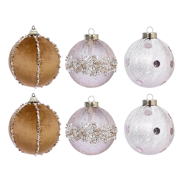 6PC Fabric-Wrapped Foam Christmas Balls Elegant Decorations For Christmas Tree