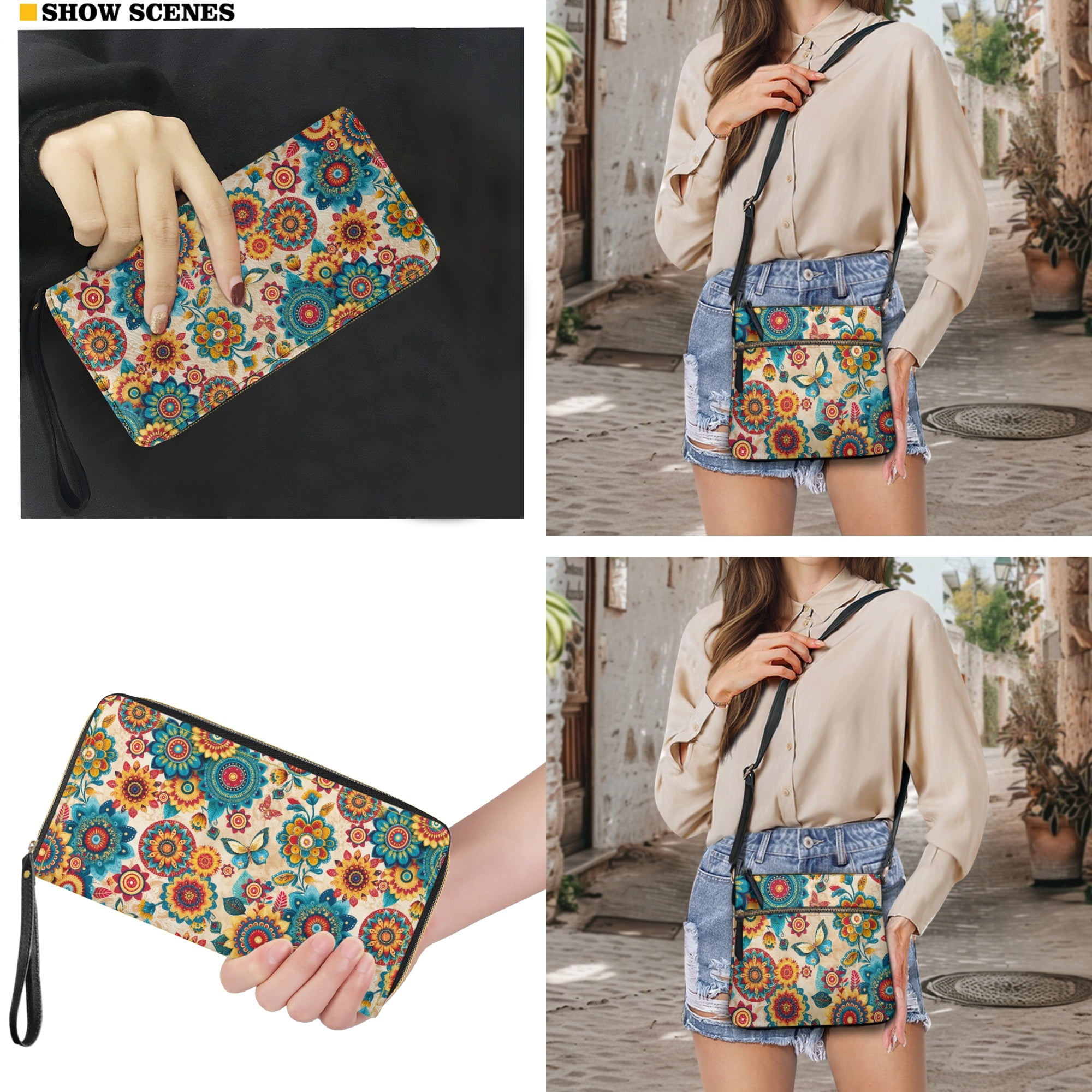ZUXONGSY Boho Mandala Butterfly Print Women Large Crossbody Bags Ladies Satchel Shoulder Handbags Purse and Wallet Set for Women Totes Hobo Purses for Dating Travel Party