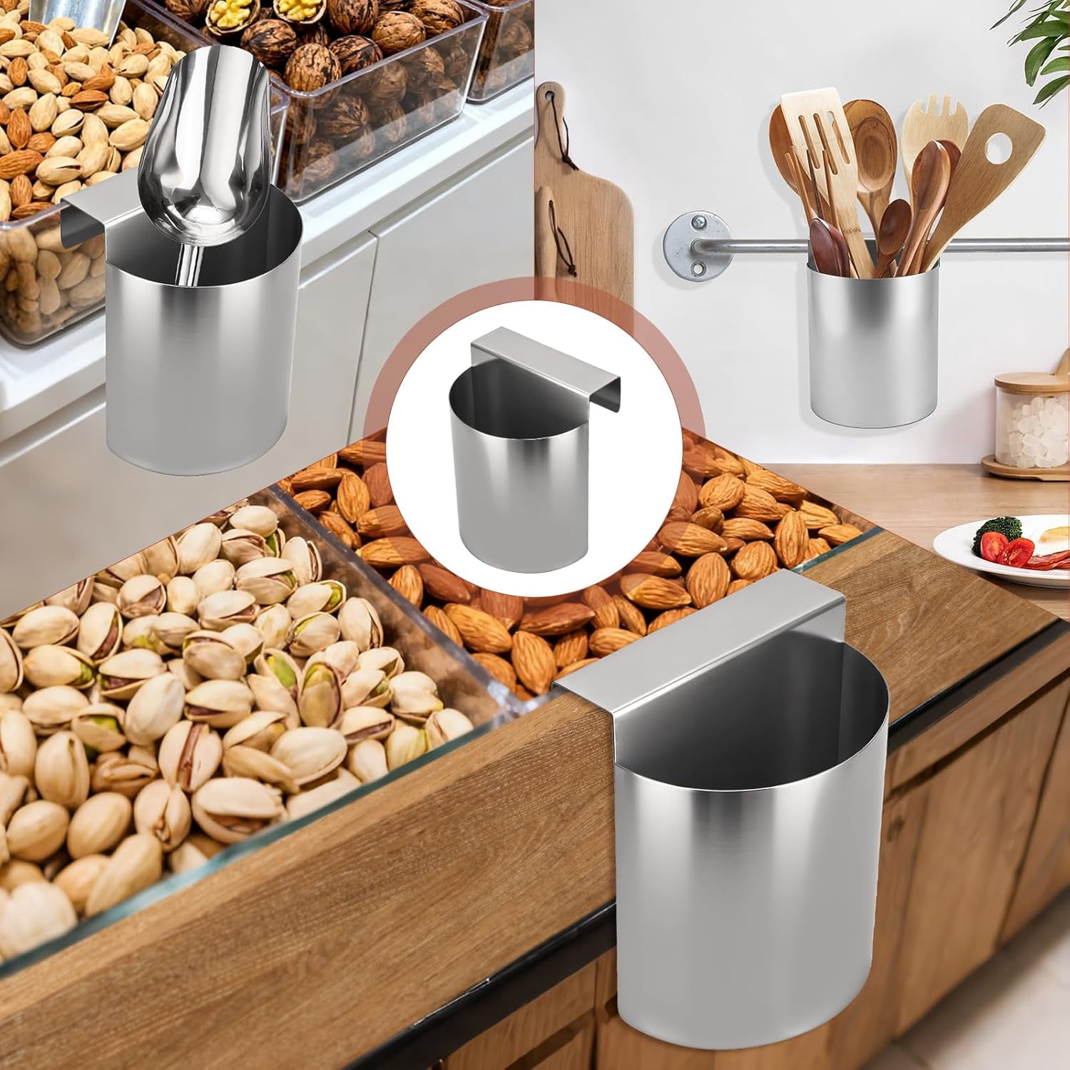 RVKXHD Ice Scoop Holder Hanging Organizer, 6.3X4.72X3.93 Inch, Sturdy Iron Material, for Refrigerator and Freezer, Shelf Heavy Duty Ice Maker Shovel Storage Box, Space Saving Kitchen Organizer