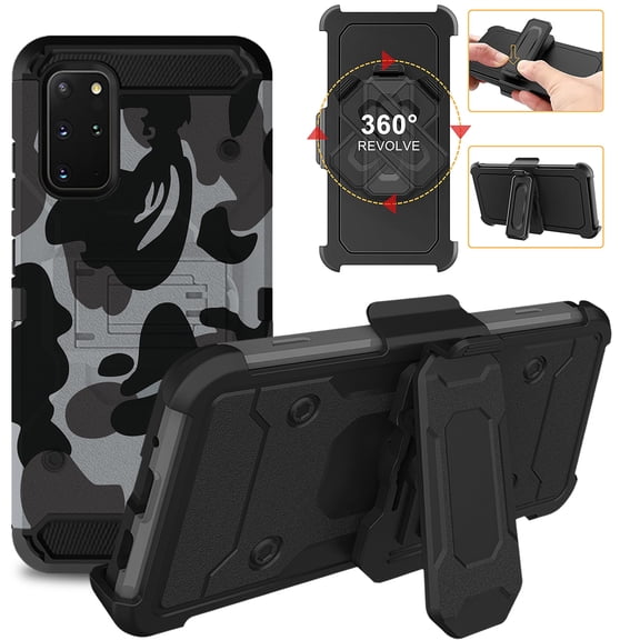 Samsung Galaxy S20 Plus 6.7" 2020 SM-G985 SM-G985F SM-G985F/DS Heavy Duty Military Print Belt Clip Rugged Cover - Military Gray(with Holster)