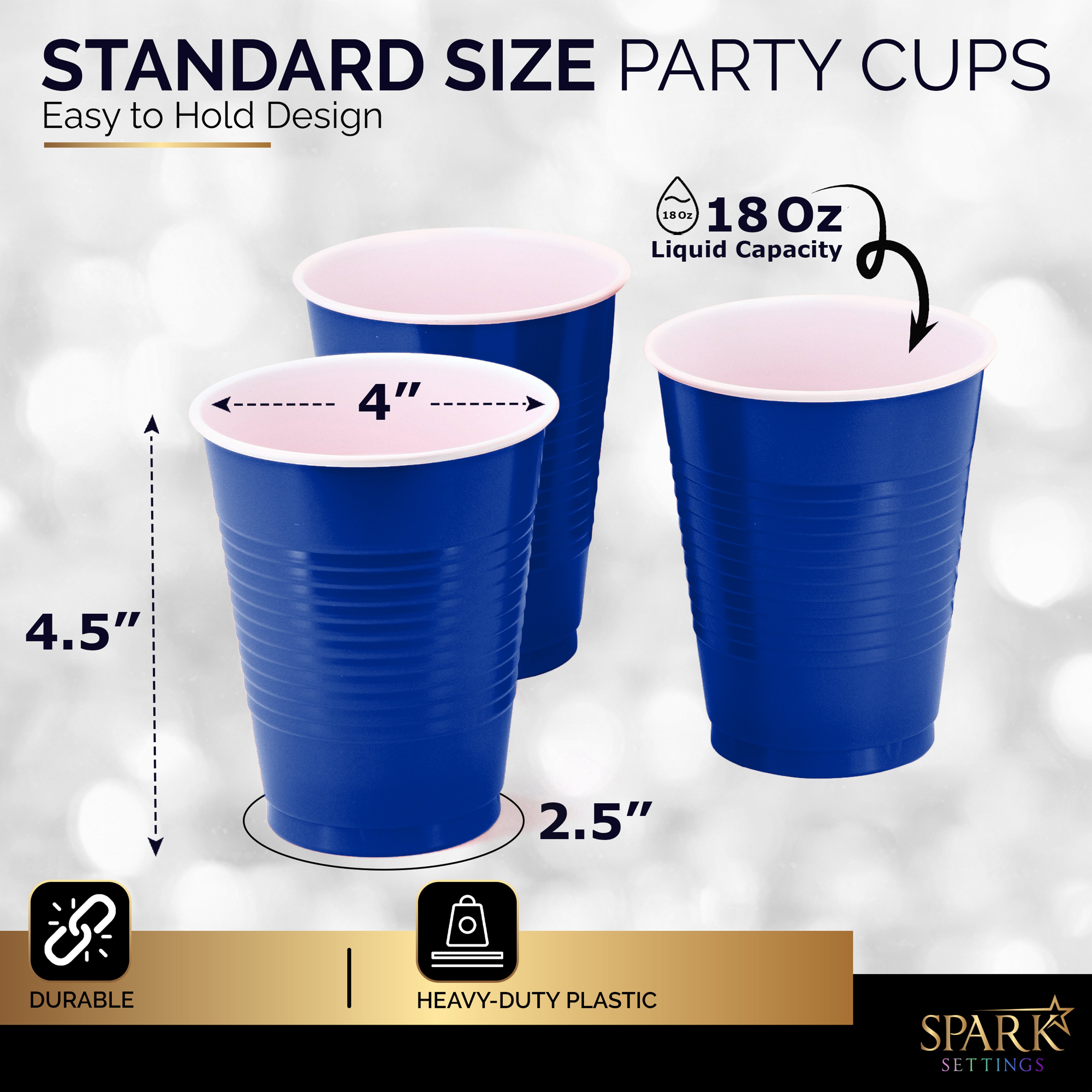 Disposable Plastic Cups, Royal Blue Colored Plastic Cups, 18-Ounce
