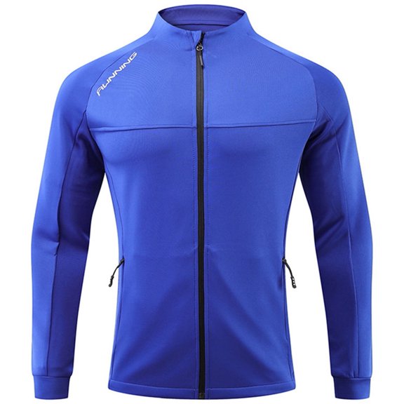 Silver Basic Men's Long Sleeved Fitness Jacket, Tight Fitting Quick Drying Zipper Sportswear L,RoyalBlue-1
