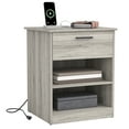 thumbnail image 2 of Hommoo Nightstand with Drawer and Open Storage, End Table Bedside Table with Charging Station, for Bedroom, Living Room, Gray, 2 of 8