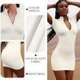 thumbnail image 5 of OQQ Women's 2 Piece Dresses Sexy Ribbed Zip Front Short Sleeve Stretch Tops Mini Dress, 5 of 7