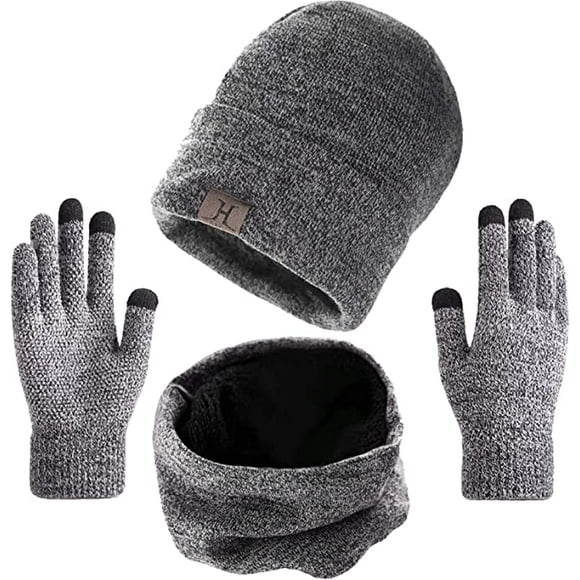 Hiver chaud et velours chapeau épais écharpe foulard cou de ski solide gants à écran tactile pour cyclisme ensemble de trois pièces pour adultes
