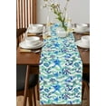 thumbnail image 4 of Table Runner Dresser Scarves 120 Inch Long, Marine Starfish Sea Conch on Wave Stripe Linen Dining Table Runners Ocean Nautical Anchor Rudder Tabletop Scarf for Wedding Holiday Party Kitchen, 4 of 7