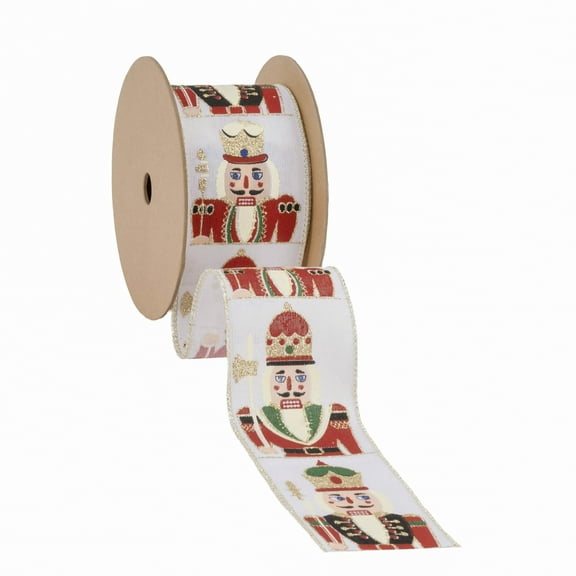 LaRibbons 2 1/2" Wired Ribbon, "Nutcracker" White/Multi, 10 Yard Roll