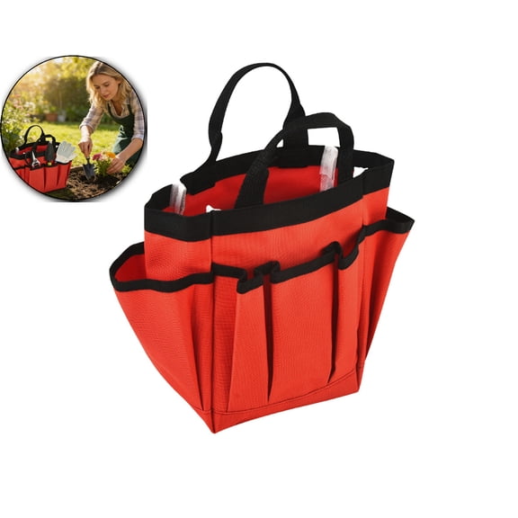 Small Garden Tool Bag Waterproof Gardening Hand Tool Storage Bag Heavy Duty Oxford Tote Organizer Bag with 8 Pockets, Garden Utensil Handbag for Women Men