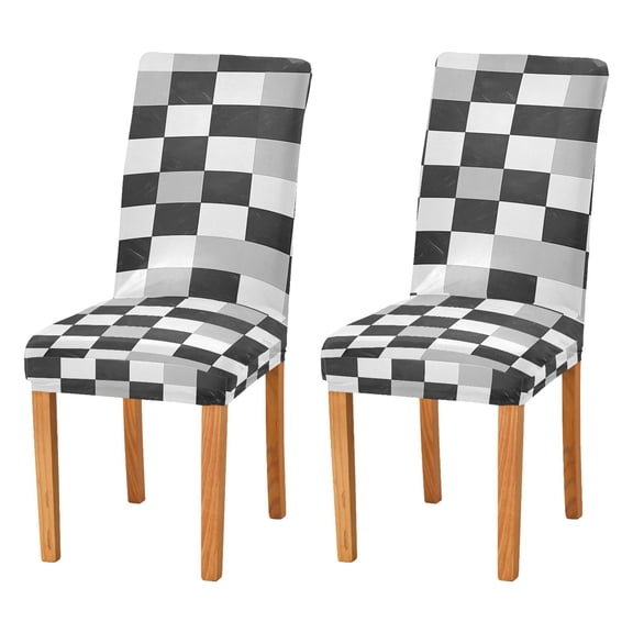 Yayeee 2 Pack Dining Chair Covers Stretch Parson Chairs Slipcovers Seat Protector, Black and Gray Plaid Pattern