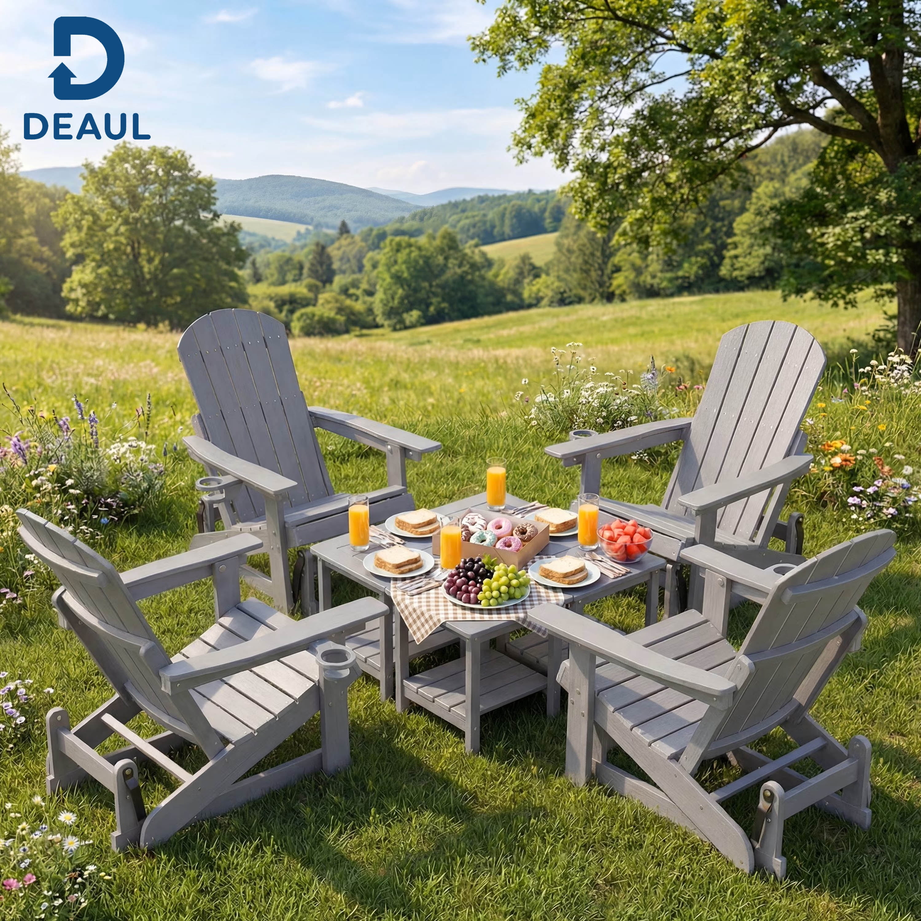 DEAUL HDPE Adirondack Outdoor Glider Chair, 3-Position Adjustable Backrest Patio Glider, All-Weather Heavy Duty Chair for Pool, Yard, Gray (1 PC)