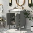 thumbnail image 2 of EUROCO 24"W x 18"D x 34"H Classical Bathroom Vanity with Top Sink,2-Tier Modern Bathroom Storage Cabinet,Wood Bathroom Vanity with Three-hole Resin Sink,Grey, 2 of 8