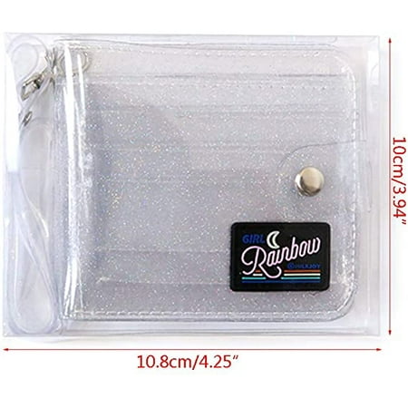 Women Girls Glitter PVC Folding ID Card Holder Transparent Lanyard Wallet Card Case Gift Walmart