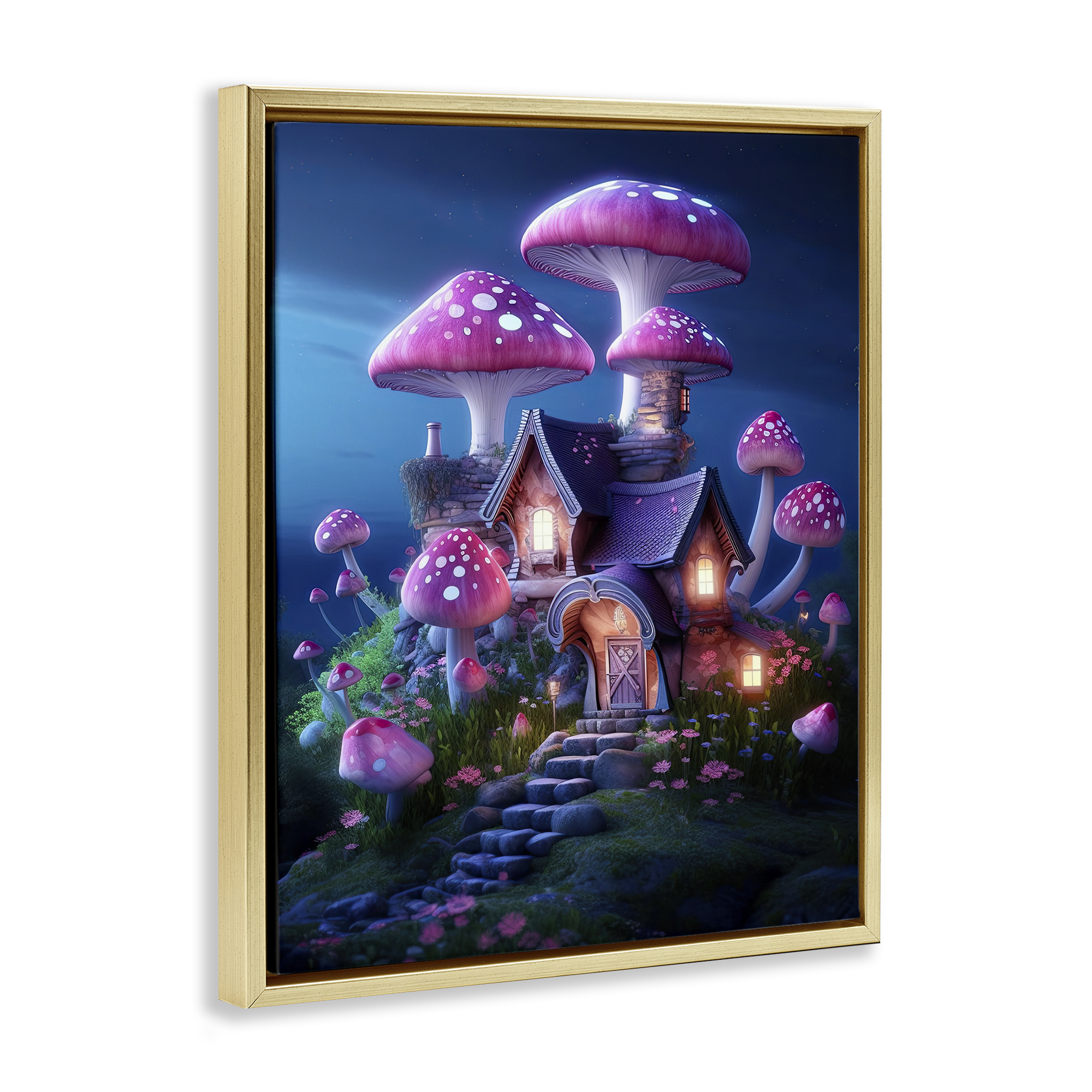 Stupell Industries Mystical Forest Cottage Town & City Painting Gold Floater Framed Art Print Wall Art, 17 x 21