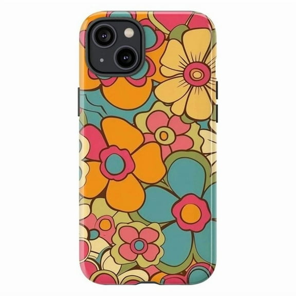 Bold Retro Flower Power Phone Case, Vibrant Style Floral iPhone Cover, Artistic Vintage Protective Case for iPhone 16 15 14 13 12 11 Plus Pro Max Mini