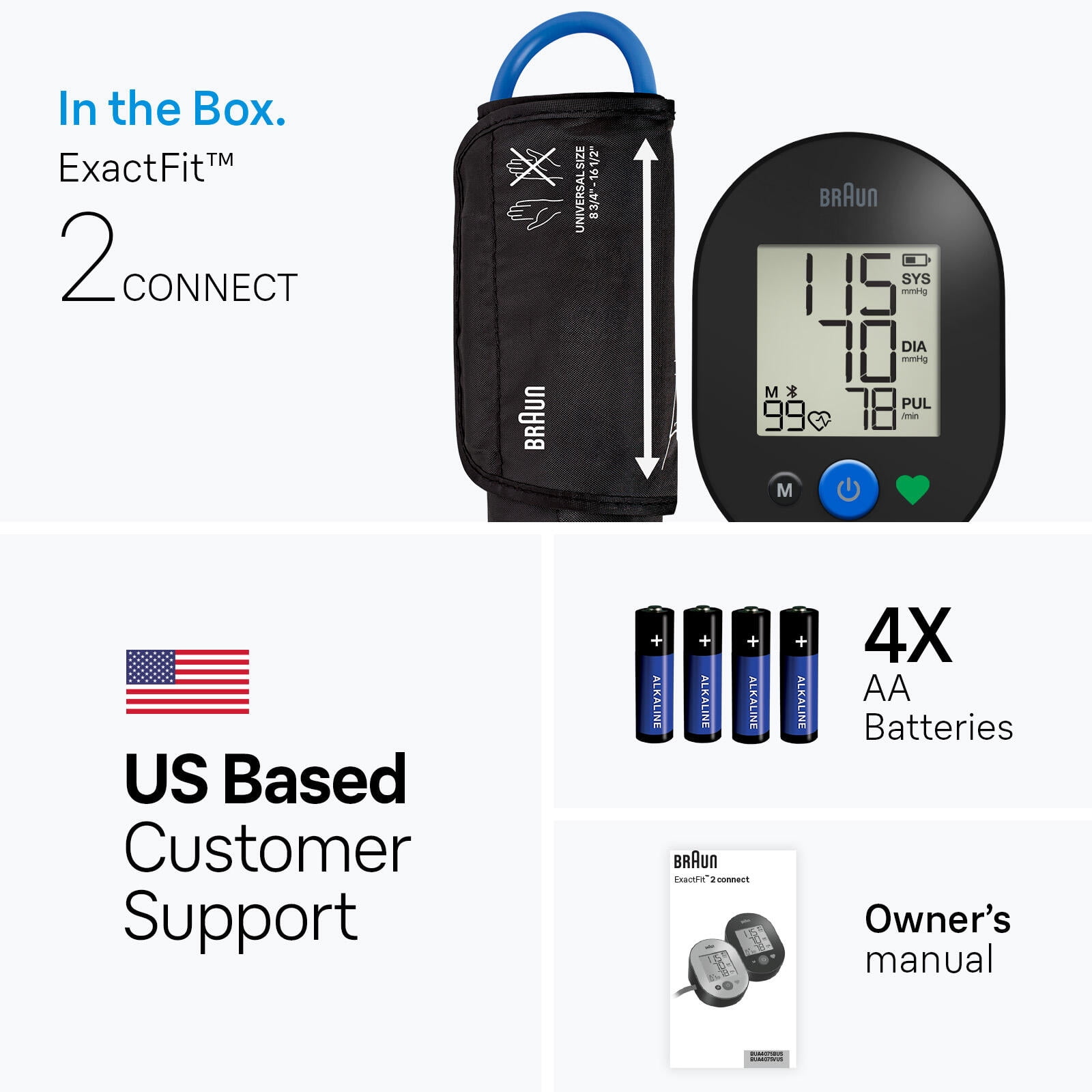 Braun ExactFit 2 Connected Upper Arm Blood Pressure Monitor, Blood Pressure Monitors For Home Use, BUA4075BUS
