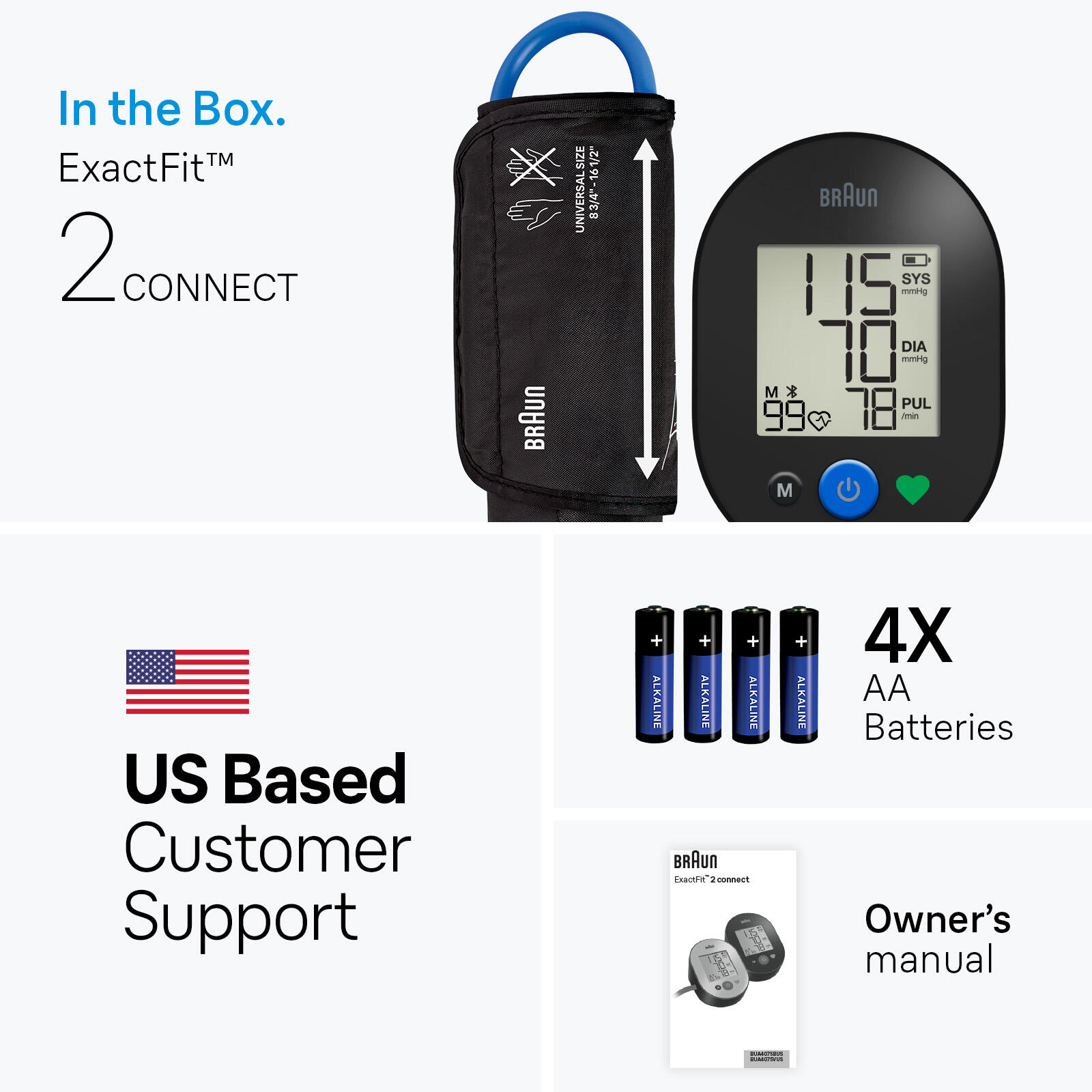 Monitor de presión arterial de brazo Braun ExactFit 2 Connected, para uso doméstico, BUA4075BUS 5